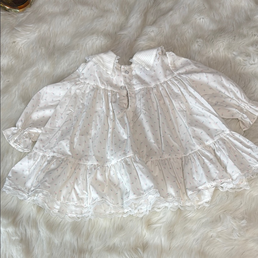 Vintage Polly Flinders Floral White and Pink Long Sleeve Lace Smocked Dress Y2K - Picture 5 of 9